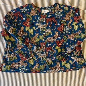 Printfresh Button Down Shirt 100% Organic Cotton metallic thread detail big cats